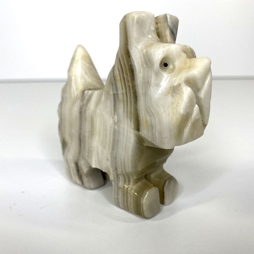 Carved Stone Scottish Scotty Terrier Dog Onyx? Marble? Rock 3” Figurine